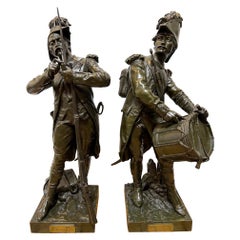 Late 19th Century Pair of Military Bronze Soldiers by Etienne Henri Dumaige 
