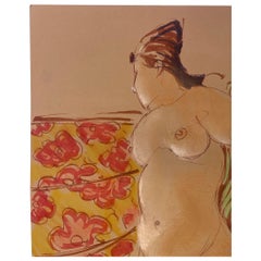 Retro Abstract Nude Portrait Woman Possibly Pastel on Paper.
