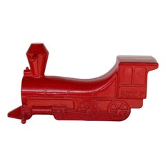 Used Aluminum Red Locomotive Playground Toy Sculpture