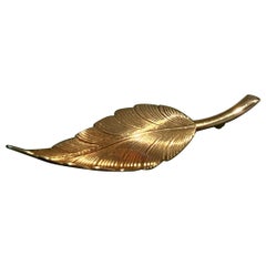Antique Tiffany & Company 14K Yellow Gold Feathered Leaf Brooch 