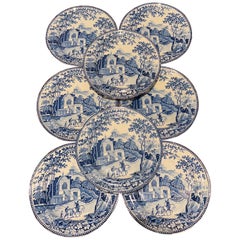 Antique Set of 8, John Rogers Staffordshire "Musketeers" Pattern Dinner Plates C. 1820