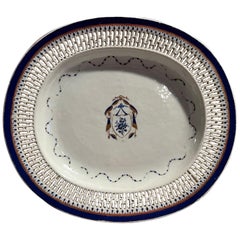 Antique 19th Century, Chinese Export Blue & White Armorial Pierced Platter