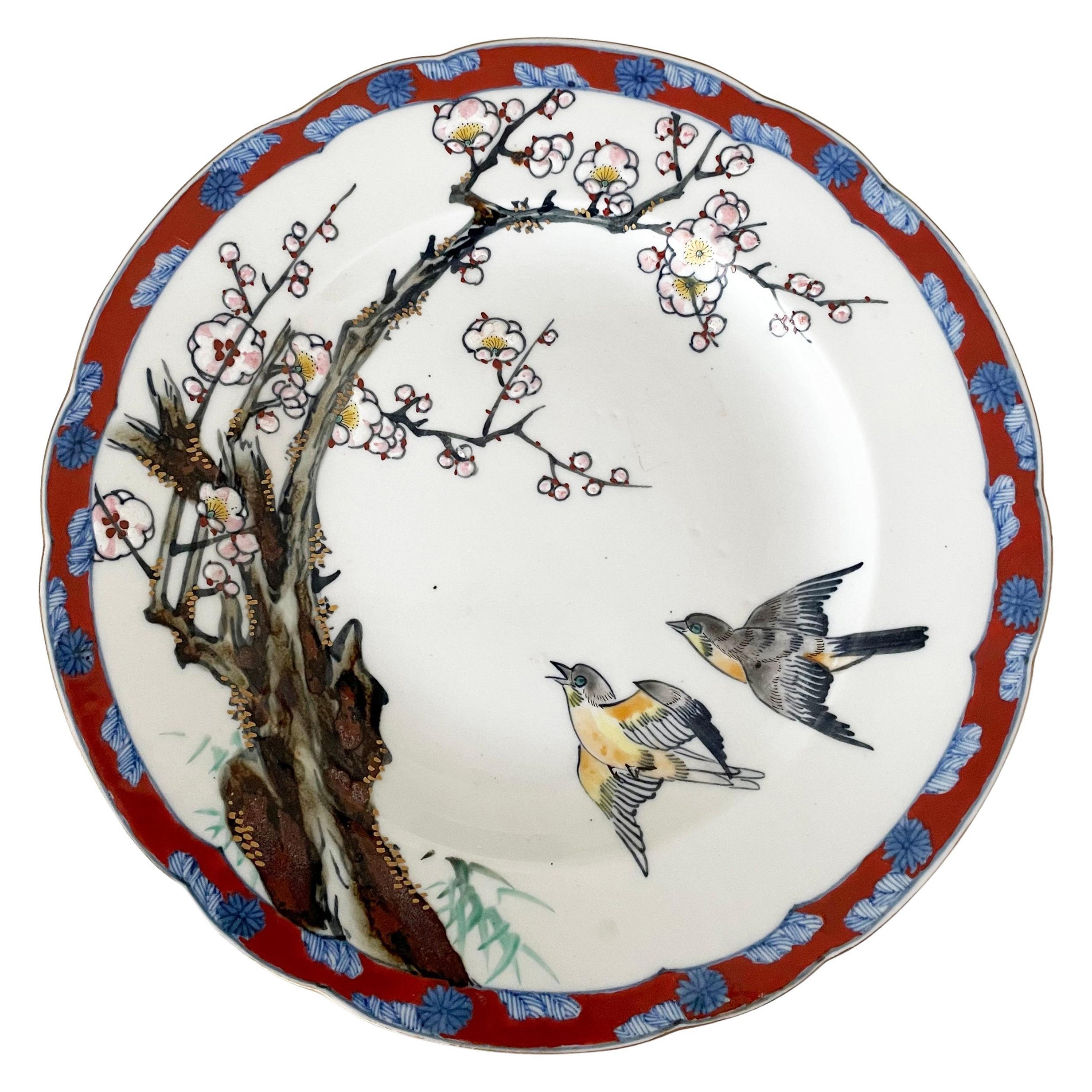  Japanese Prunus And Swift Decorated Plate, Seiji Kaisha Company, Late 19th C For Sale