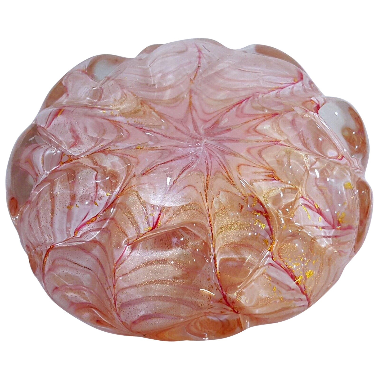 Murano Glass Ercole Barovier/Toso Pink w/Gold Polveri & Bullicante Large Bowl