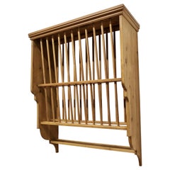 Vintage Large Wall Hanging Pine Plate Rack  This useful piece hangs on the wall 