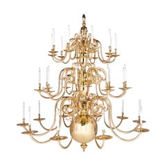 3 Tier 17th Century Electric Model Dutch Brass Chandelier w. 30 Lights H250xW230