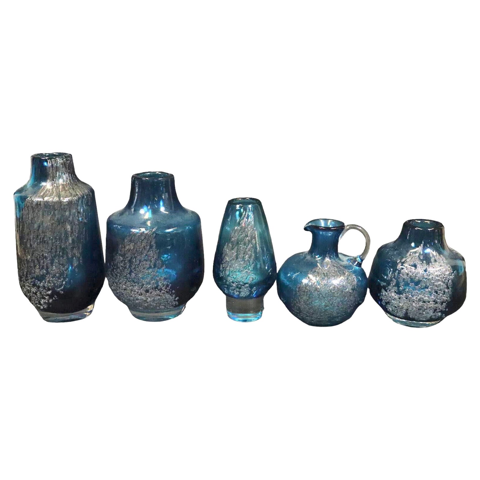 Lot of 5 Blue Swirl Vases Florida Design Heinrich Löffelhardt 60s Pop Art