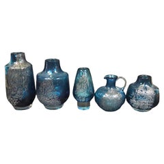 Vintage Lot of 5 Blue Swirl Vases Florida Design Heinrich Löffelhardt 60s Pop Art