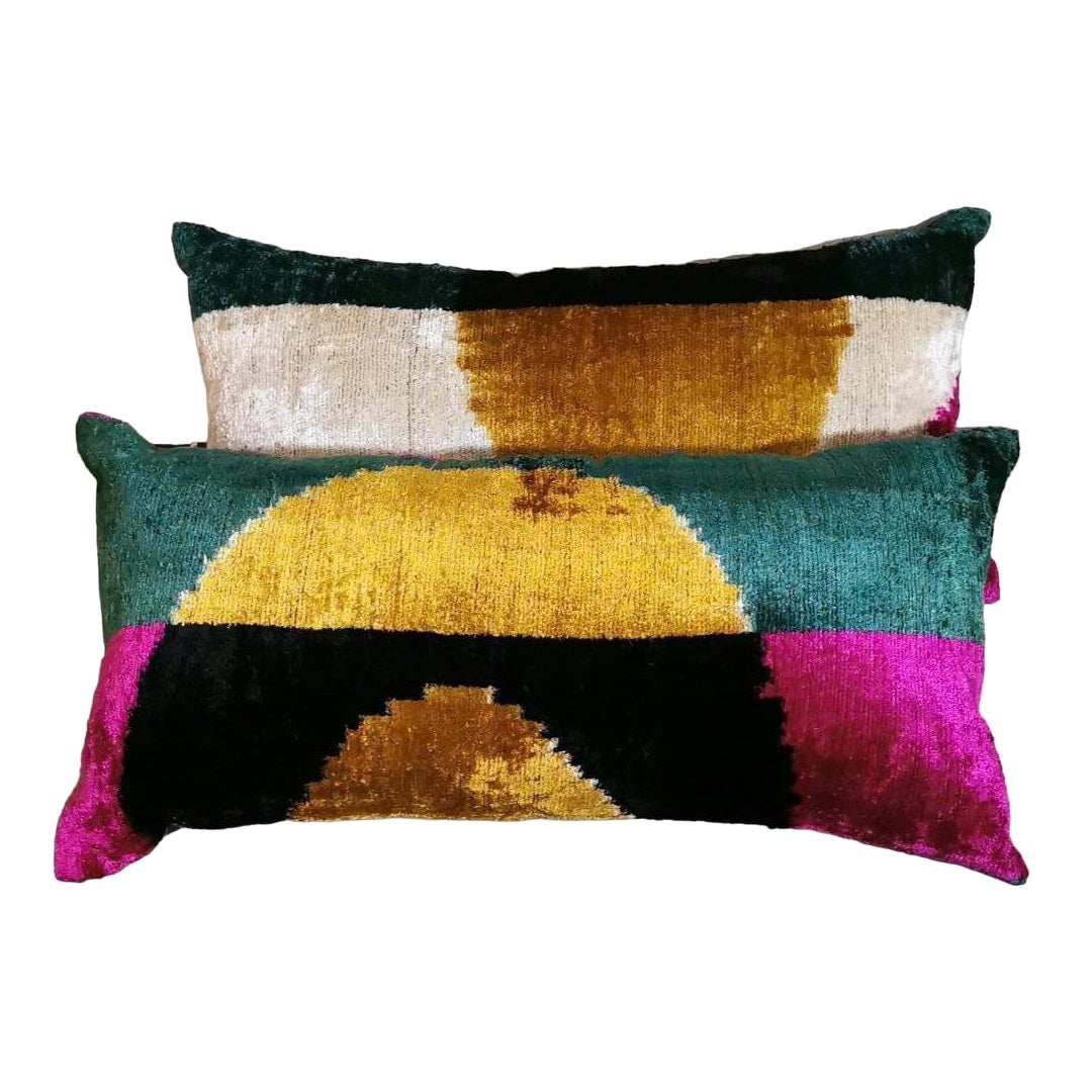 Ikat Fabric Pair Handmade Pillows In Uzbekistan For Sale
