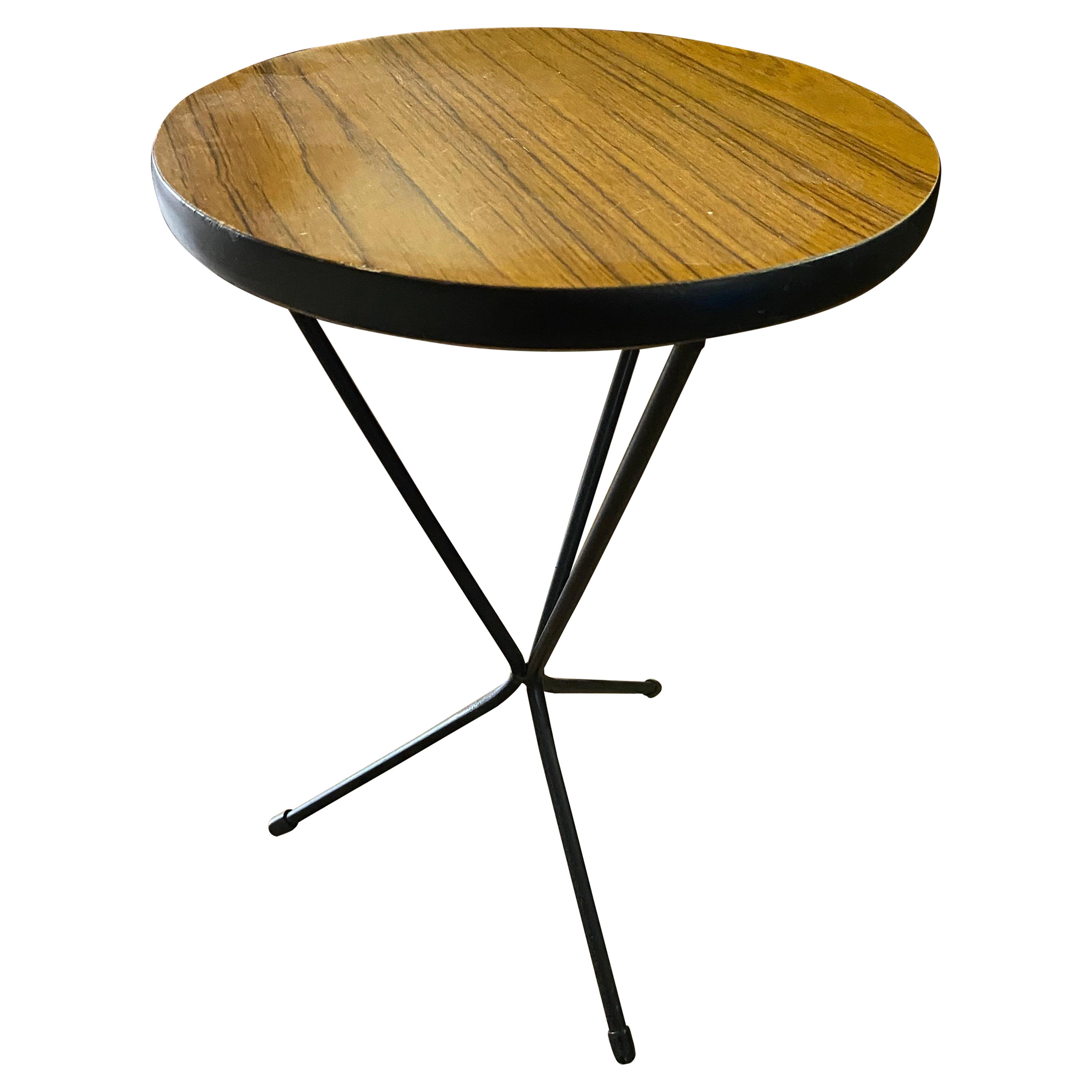 Mid-Century Modern Teak Laminated Tripod Side Table