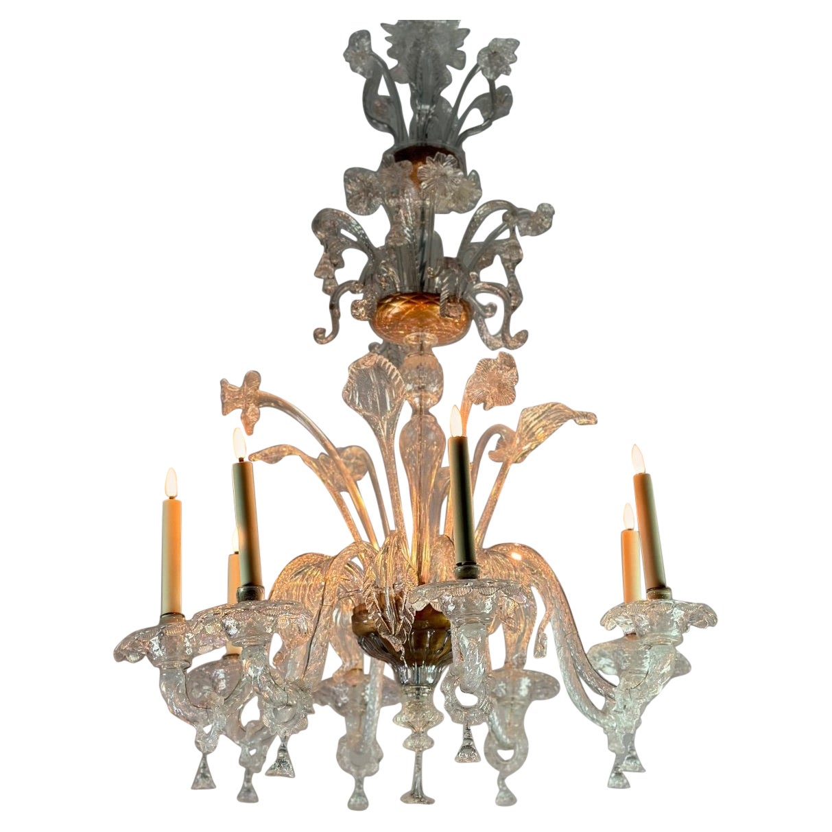 Farbloser Murano-Glas-Kronleuchter mit 8 Armen und Lights CIRCA 1890 im Angebot