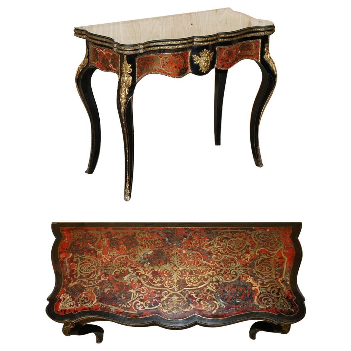 ANTIQUE FRENCH NAPOLEON III 1850 EBONiSED BOULLE CARD TABLE FOR RESTORATION For Sale