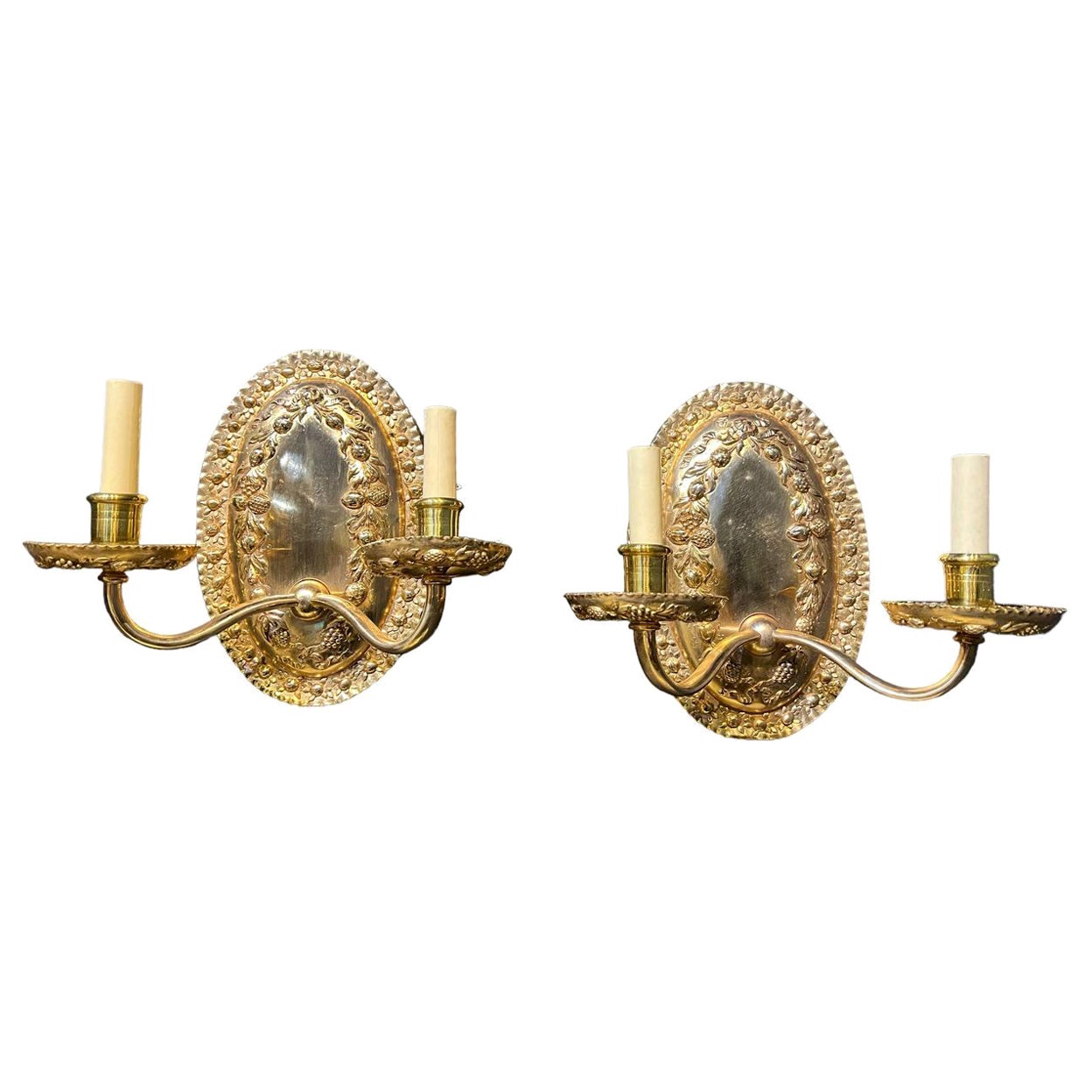 1920’s Caldwell Gilt Bronze Sconces with Hazelnuts   For Sale