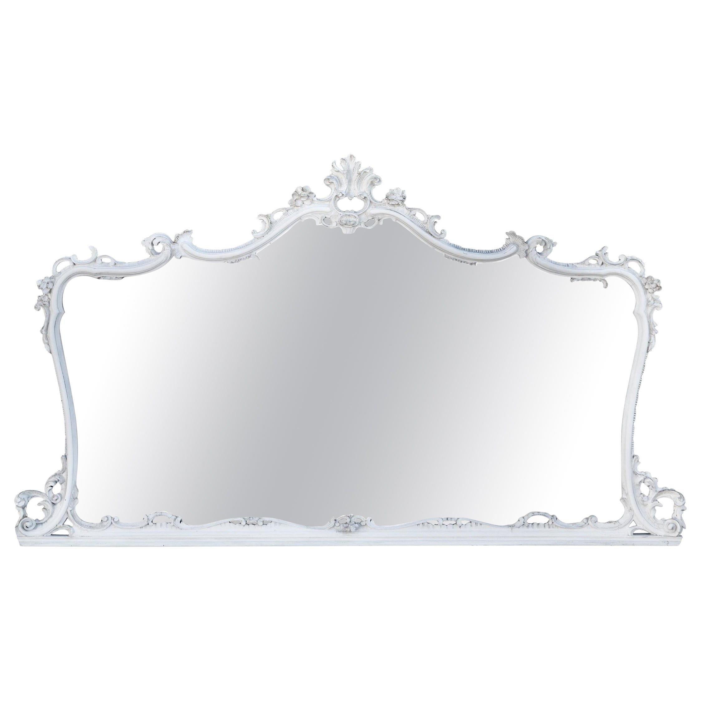 Monumental Italian Hand carved White Mantle Mirror For Sale