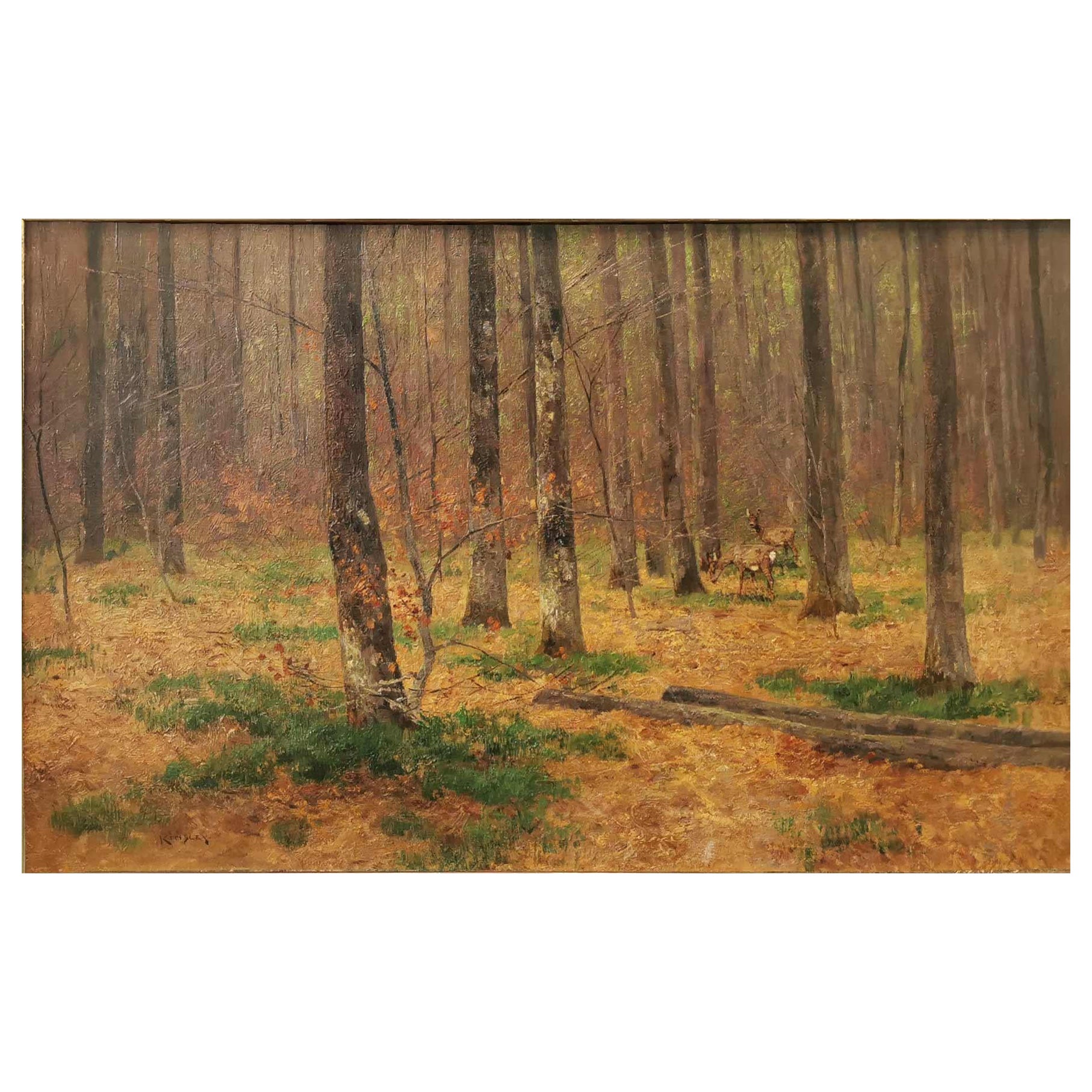 Roe Deer in the Woods Oil on Canvas Painting by Nelson Gray Kinsley For Sale