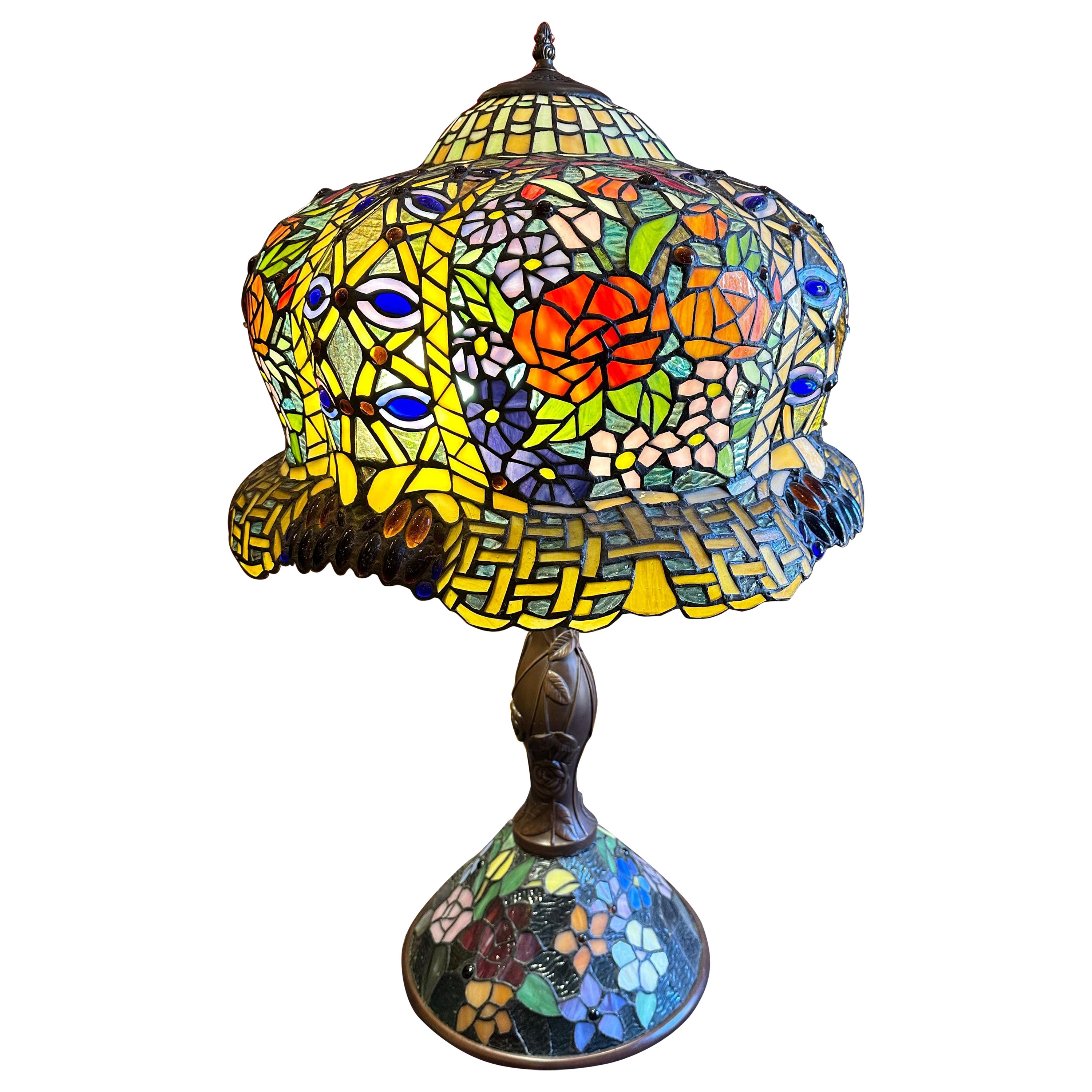 Vintage Art Nouveau Style Tiffany & Co Inspired Stained Glass Table Lamp