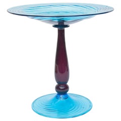 Steuben Glass Compote Celeste Blue and Amethyst with Mica Flecks Circa 1920's