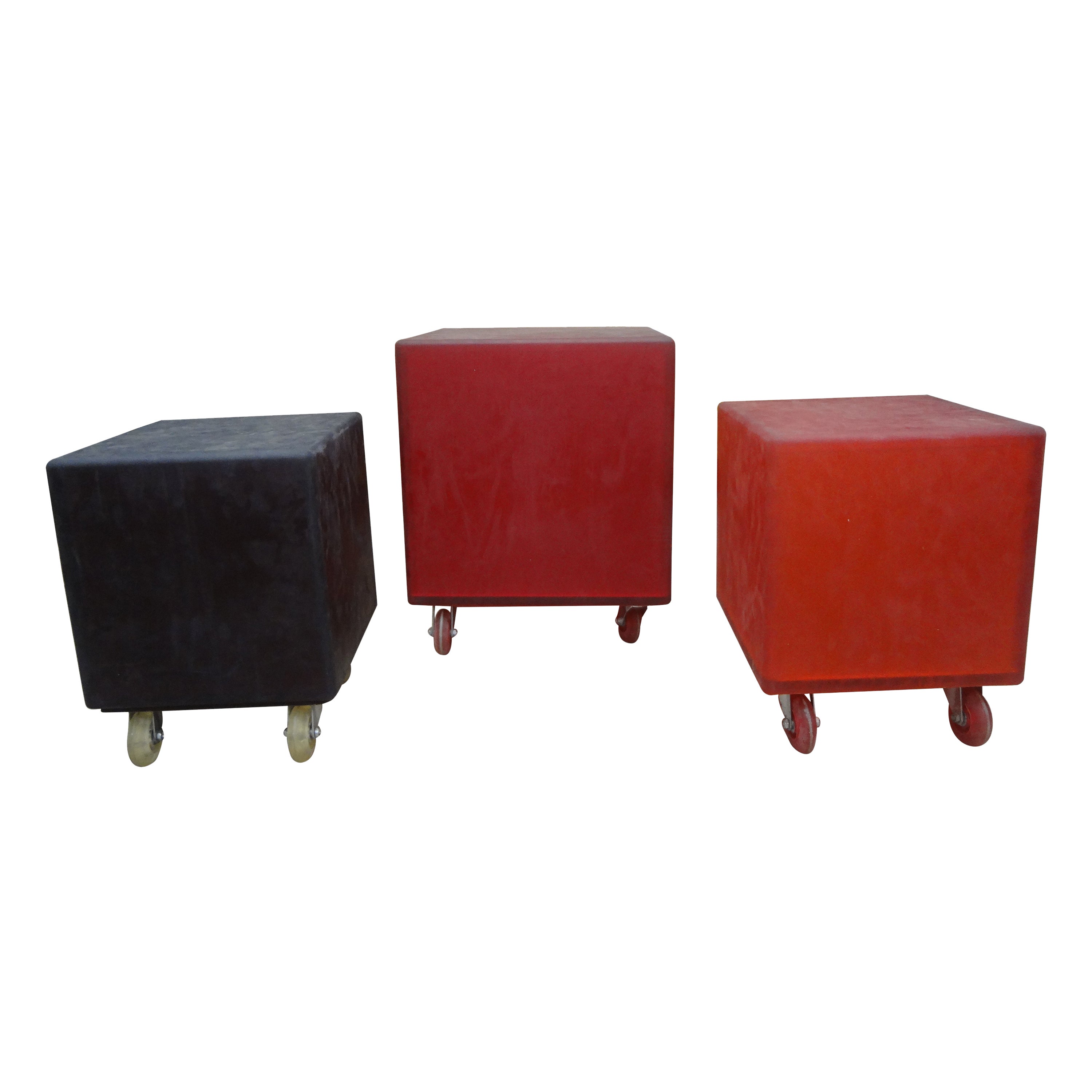 Set Of 3 Mid Century Modern Rubber Cube Tables Or Ottomans For Sale