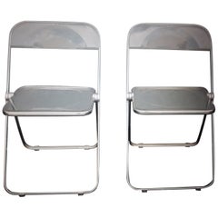 Vintage Pair 1970's Mid Century Modern Lucite & Chrome Folding Side Chairs