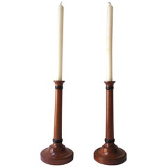 Retro English Wood Candlesticks Holders, Pair