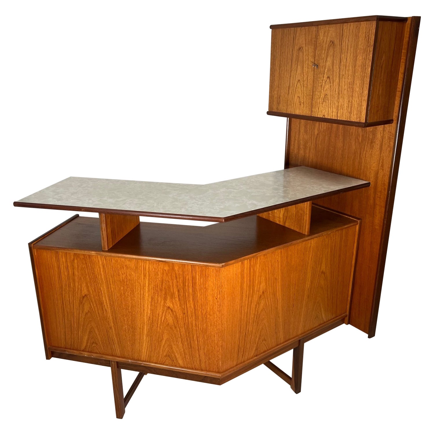 Mid Century Modern Teak Cocktail Home Dry Bar With Side Panel By Turnidge