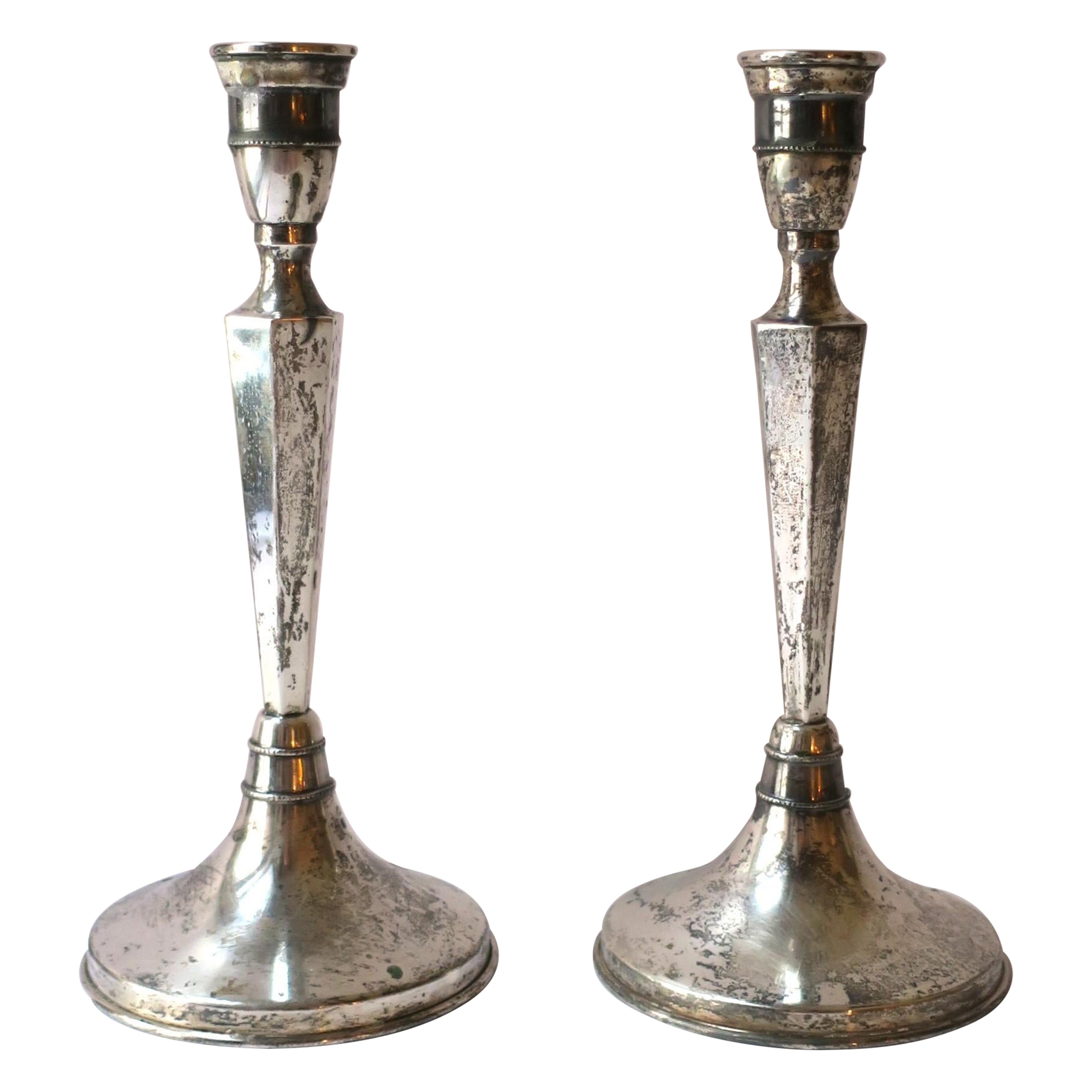 European Continental Silver Candlesticks Holders, Pair For Sale