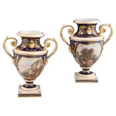 Antique Derby Porcelain Twin Handled Urn Vases c1830