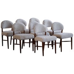 Hans Olsen, Set of 8 Chairs in Teak & Lambswool, Danish Mid Century Modern, 1960