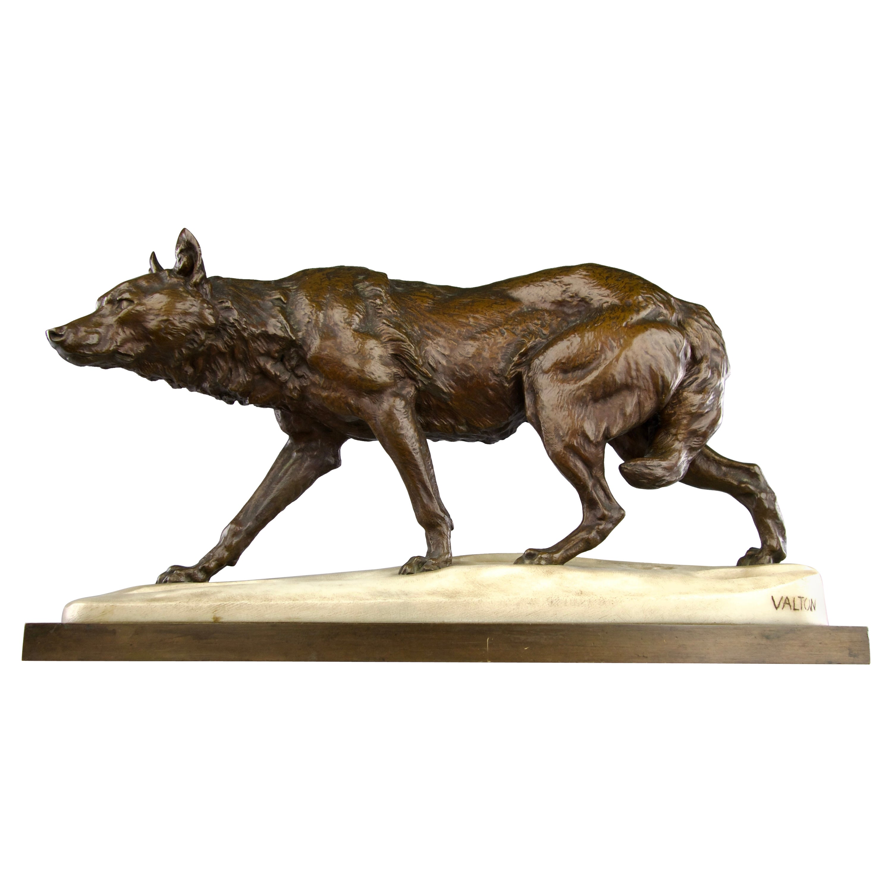Charles Valton, The Tracking Wolf, Sculpture de la période romantique 19e siècle France en vente