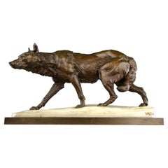 Charles Valton, The Tracking Wolf, Romantic Period Sculpture 19th Century France