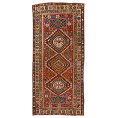 Antiker kaukasischer Shirvan-Teppich mit 4.3x9 Fuß, um 1875
