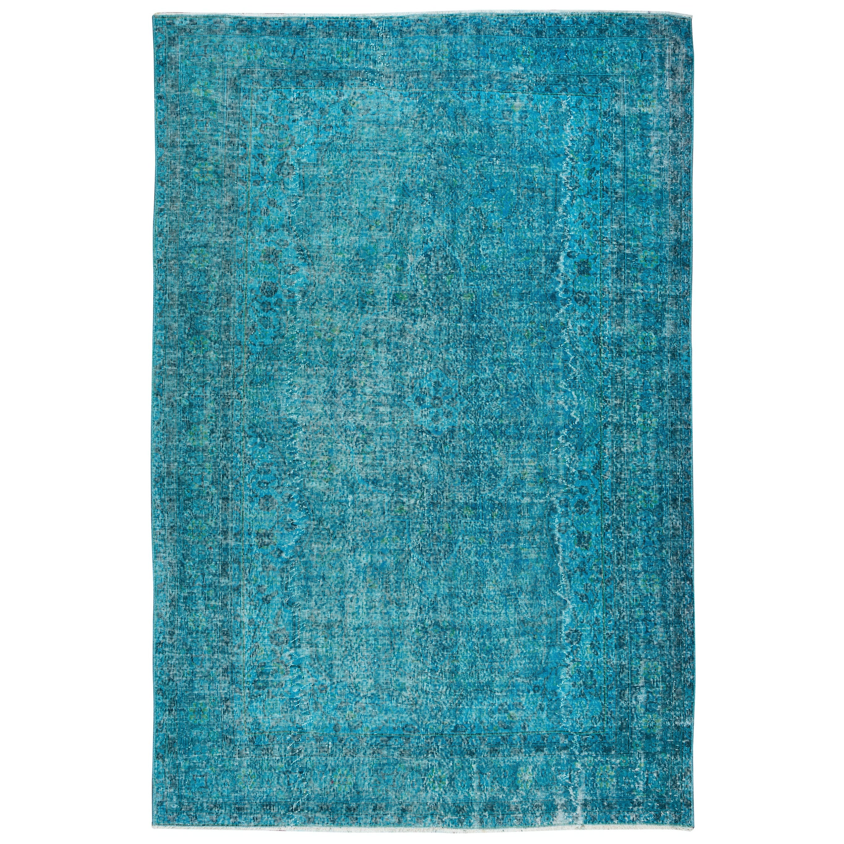 6.7x10 Ft Handmade Vintage Anatolian Carpet, Teal Blue Rug for Modern Interiors