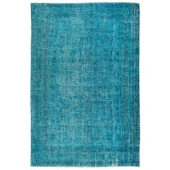6.7x10 Ft Handmade Vintage Anatolian Carpet, Teal Blue Rug for Modern Interiors