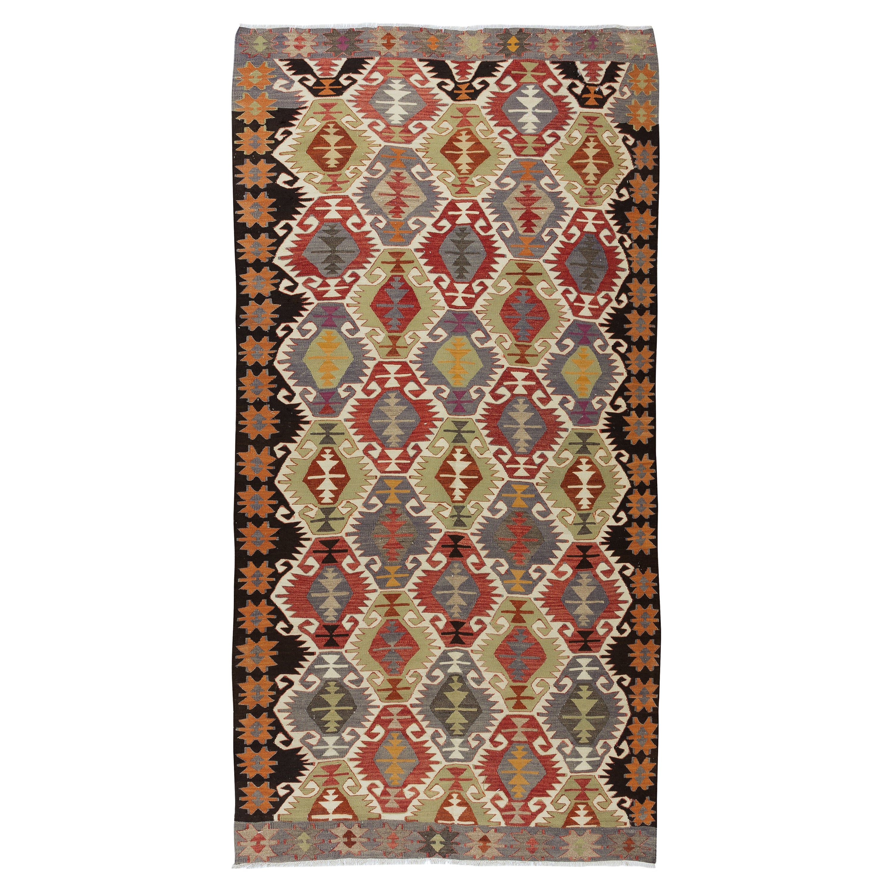 5x9.3 Ft Vintage Turkish Sivrihisar Kilim, Handmade Rug, 100% Wool Carpet