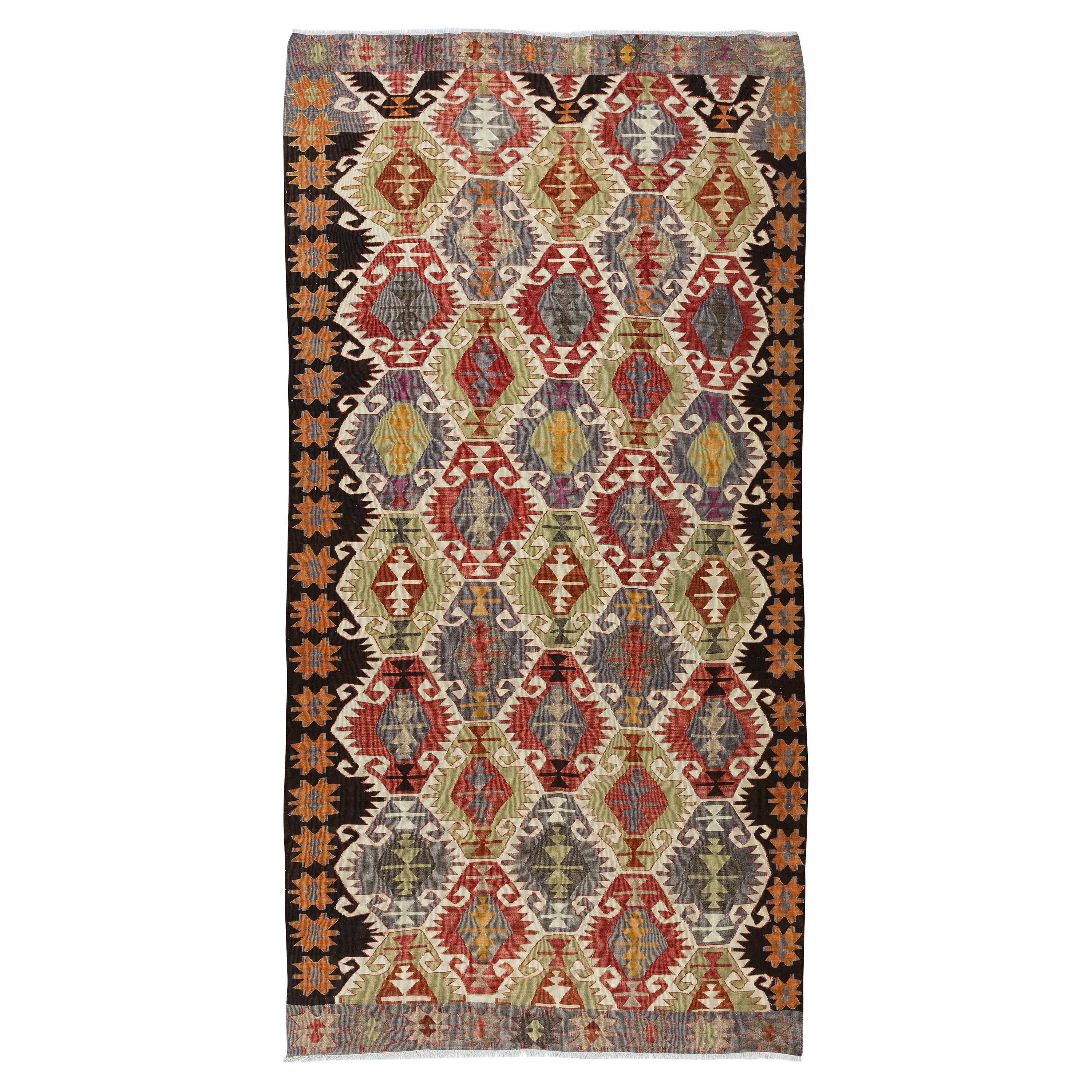 5x9.3 Ft Vintage Turkish Sivrihisar Kilim   For Sale