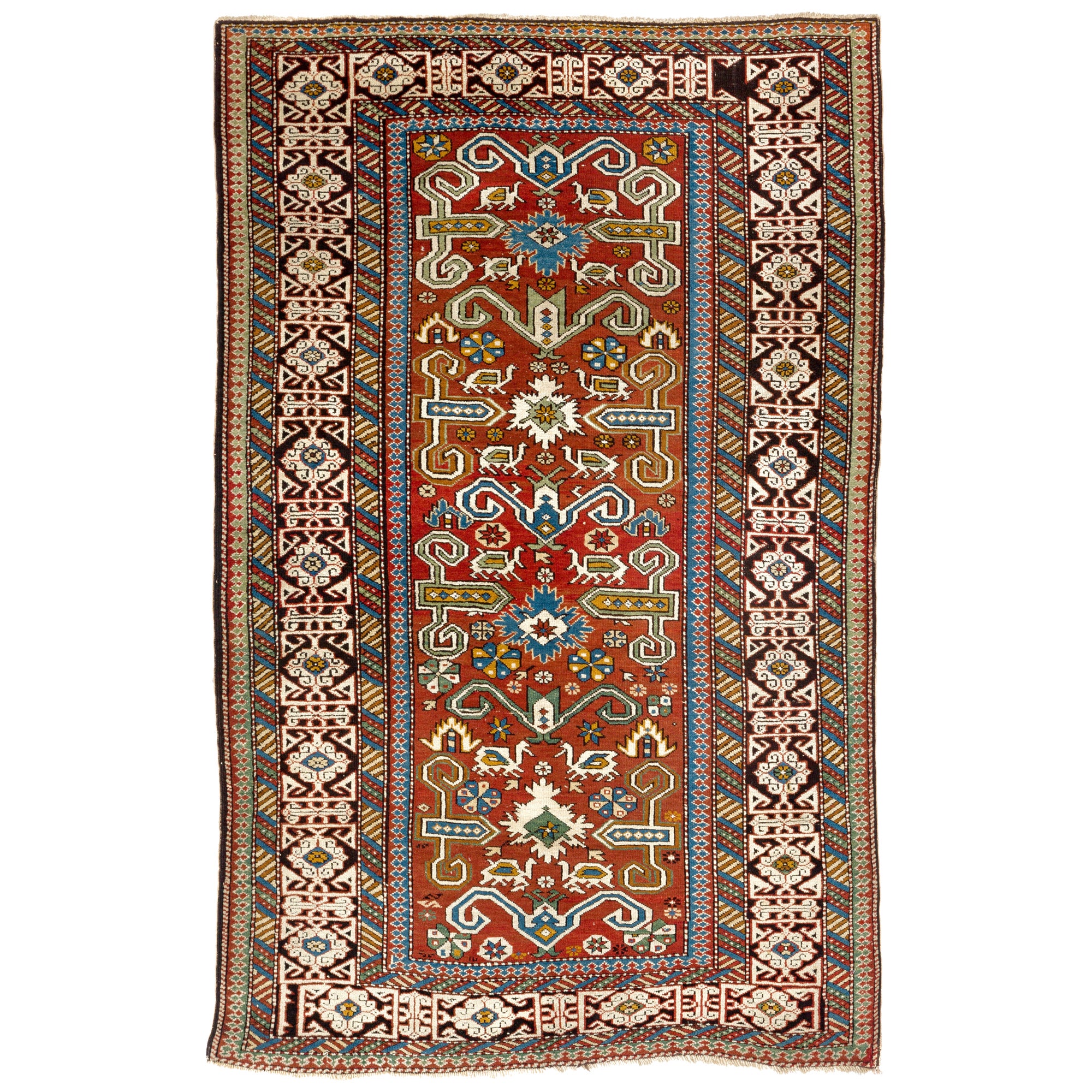 Antiker kaukasischer Perepedil-Teppich mit 3,5x5.4 Fuß, um 1890