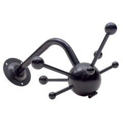 Black Sputnik Wall Hook Lacquered Wood and Metal in the Style of Osvaldo Borsani