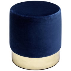 Lune C Stool, Velvet Upholstery and Polished Brass, Handcrafted by Duistt
