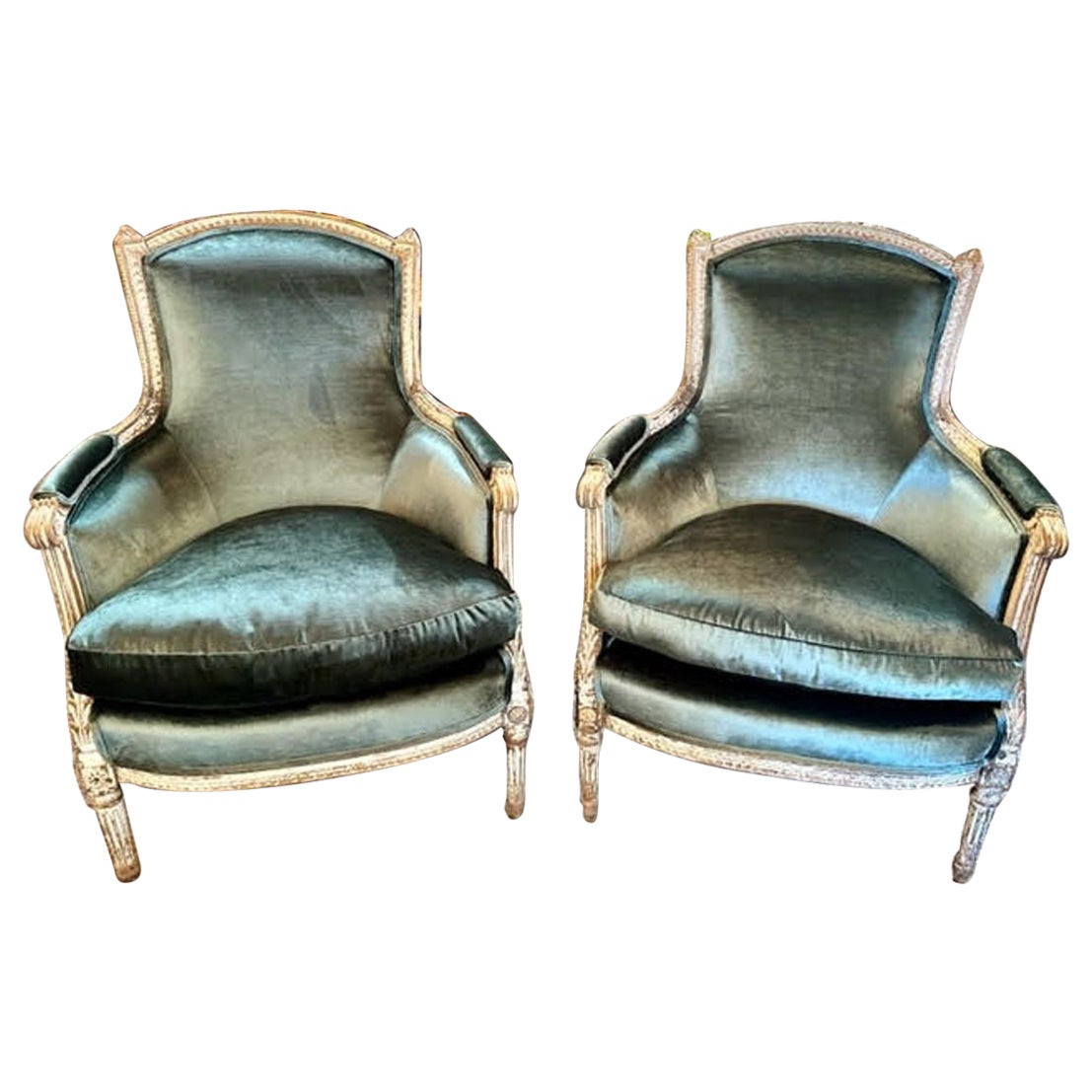 Pair of 18th Century Louis XVI Chairs with Velvet Upholstery