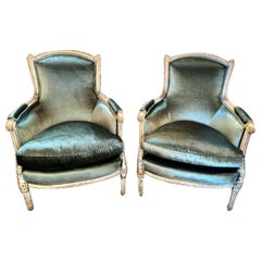 Retro Pair of 18th Century Louis XVI Chairs with Velvet Upholstery