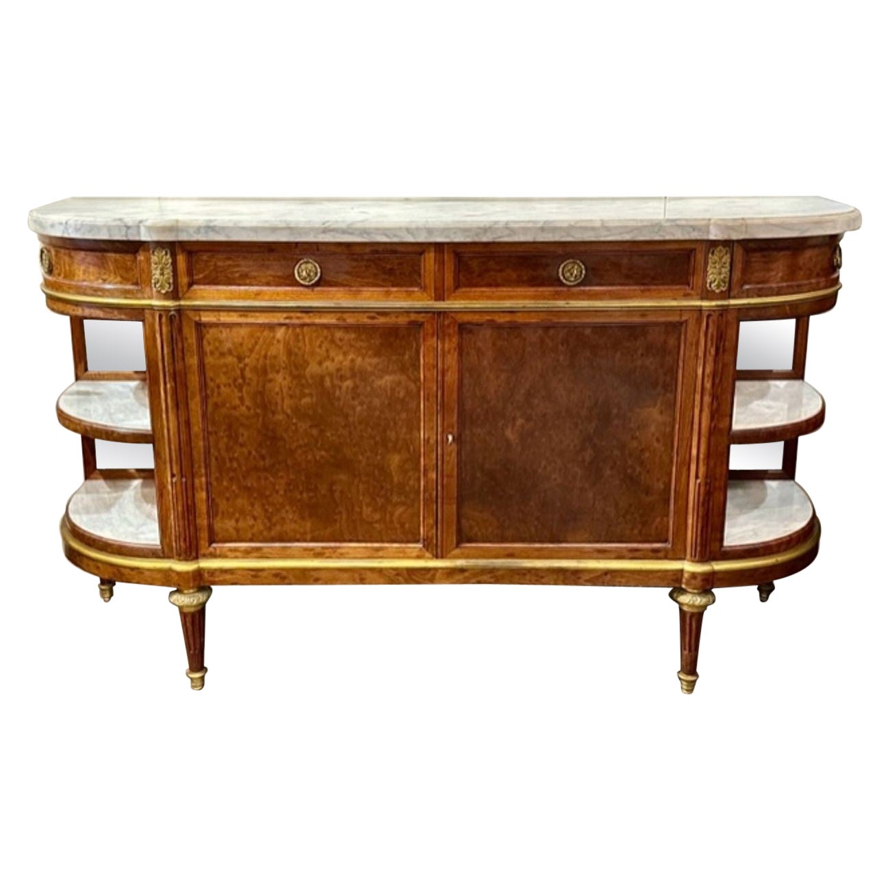 19th Century French Louis XVI Walnut Server with Carrara Marble Top For Sale