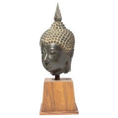 Early Thai Sukhothai Bronze Buddha Head