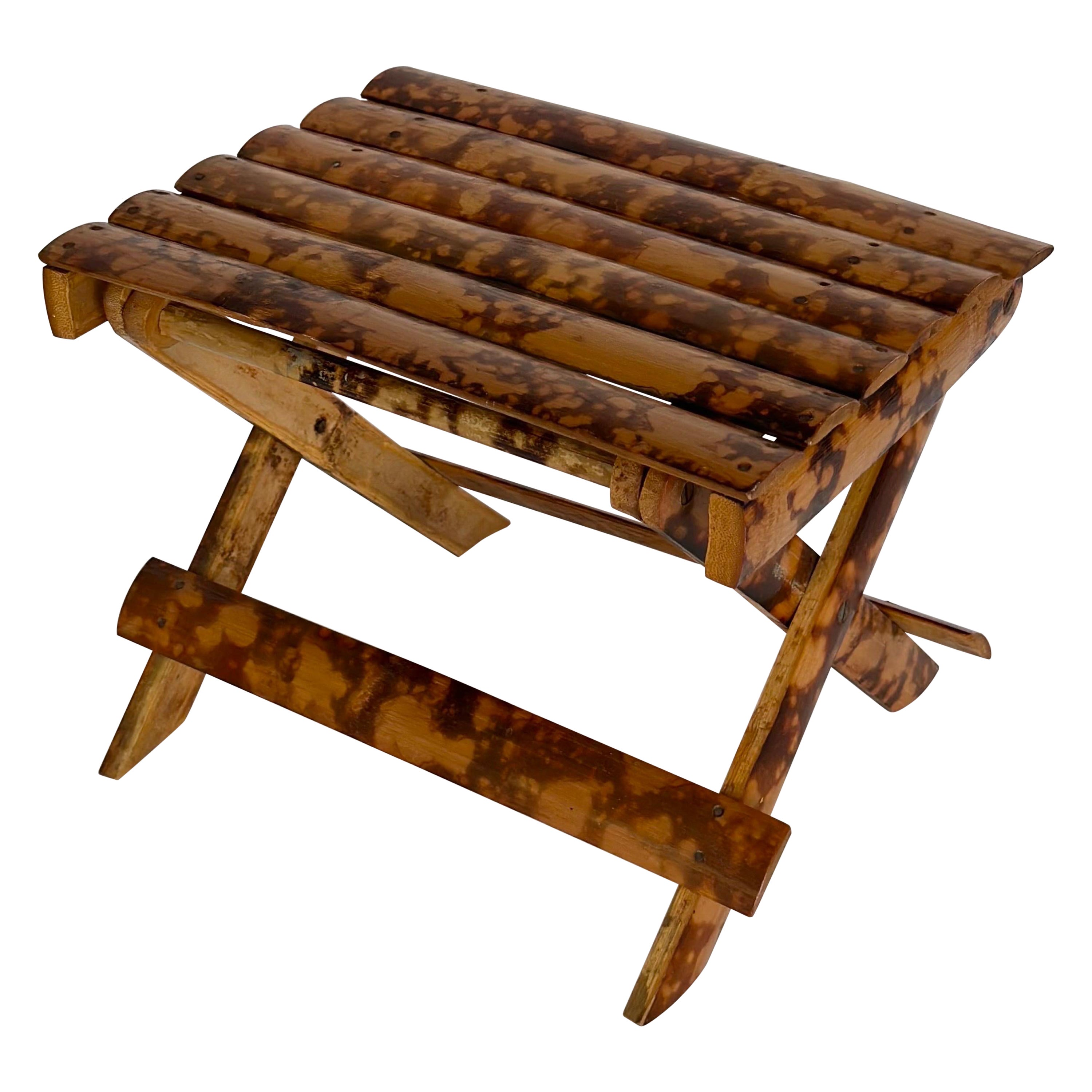 1950s Burnt Tortoise Bamboo Foldable Footstool  For Sale