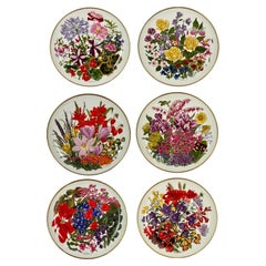 Used 1970s England Wedgewood Porcelain Flower Plates – Set of 6 