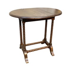 19th Century French Louis XIII Style Oak Drop Leaf Side Table with Swivel Top