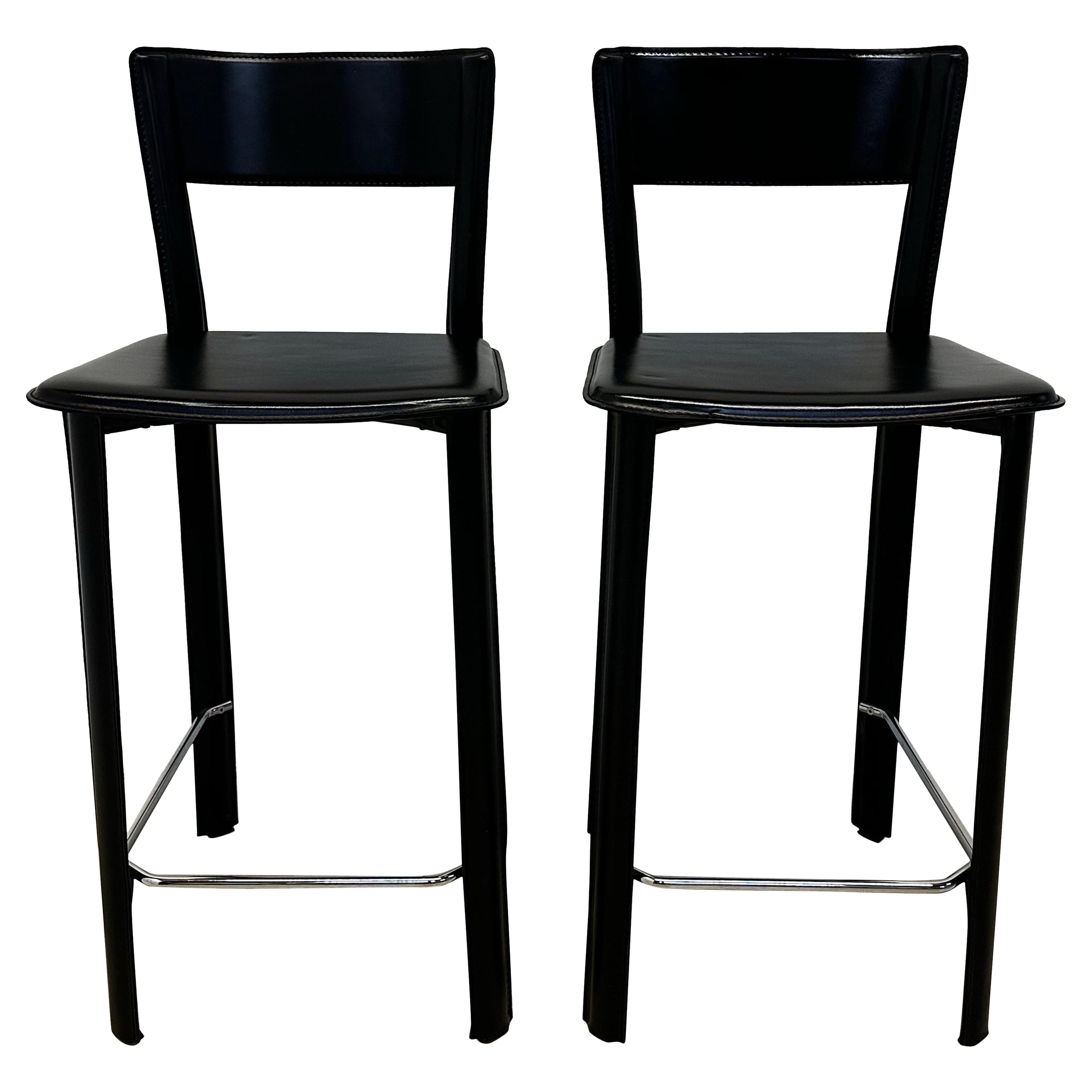 Frag Italy Stitched Black Leather Counter Stools - a Pair