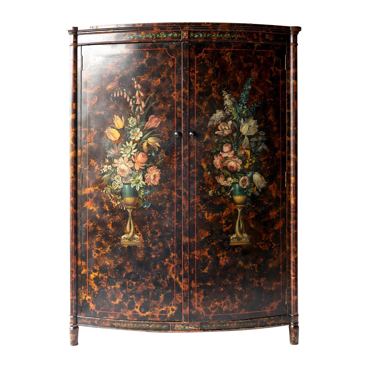 Antique Venetian Faux Tortoiseshell And Floral Painted Wardrobe