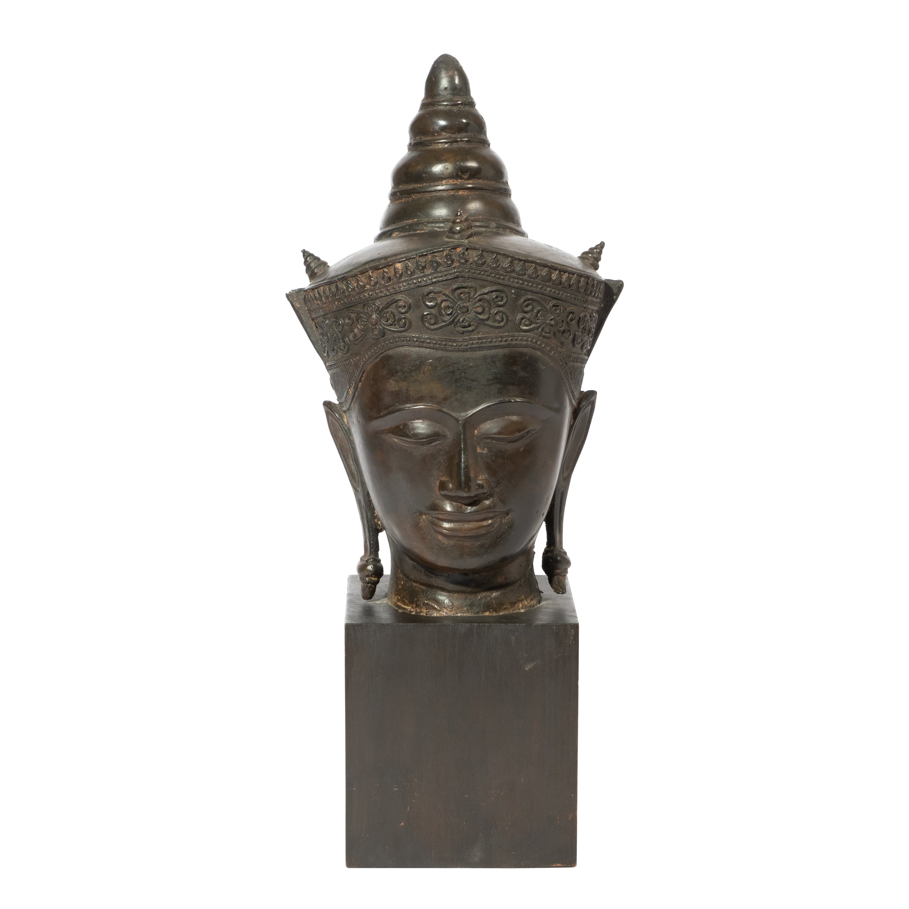 Tête de Bouddha asiatique en bronze en vente
