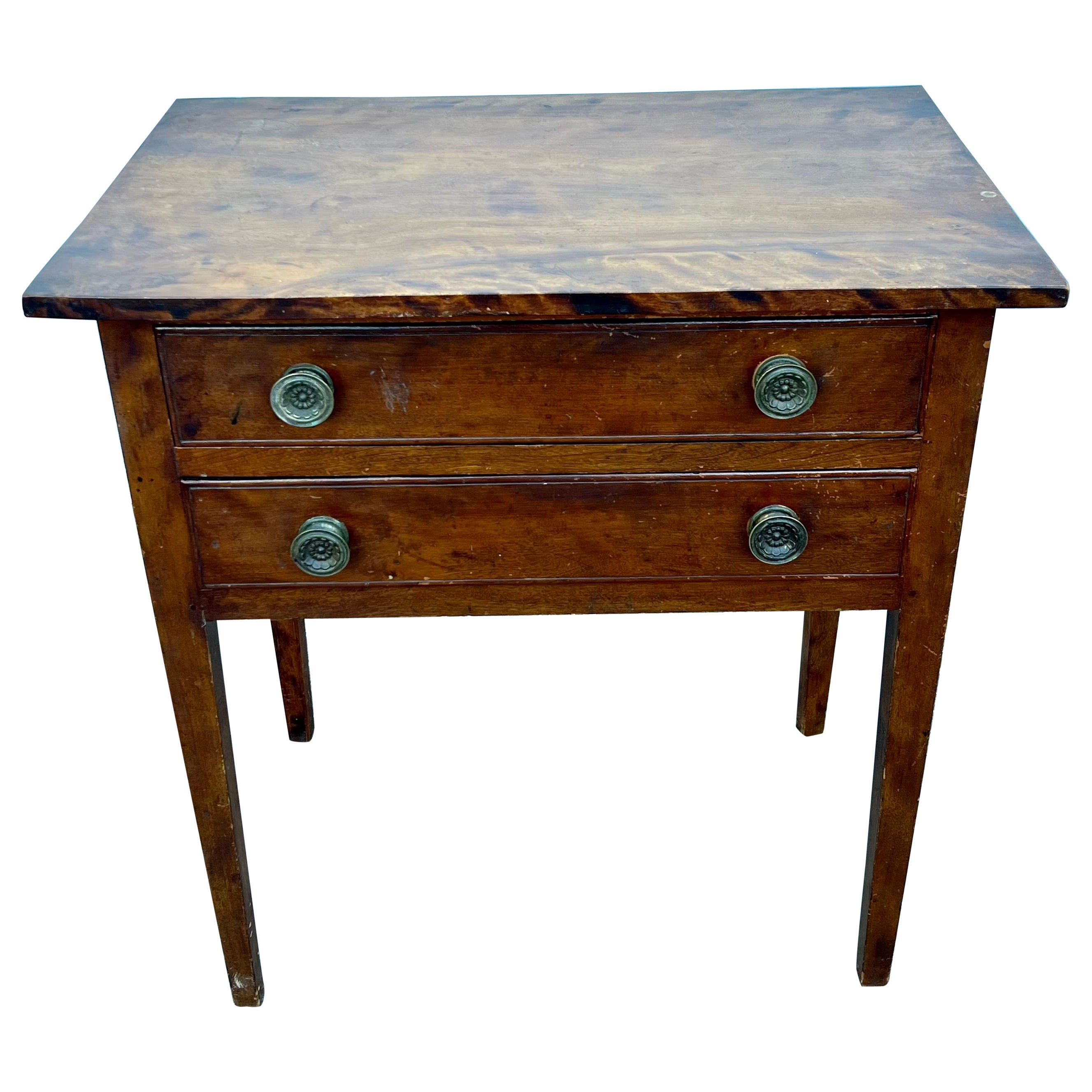 19th Century Flame Birch Two Drawer Side Table