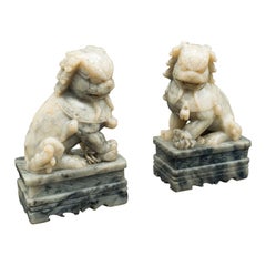 Paar antike orientalische Hunde-Buchstützen, chinesisch, Seifenstein, Hund von Fo, viktorianisch